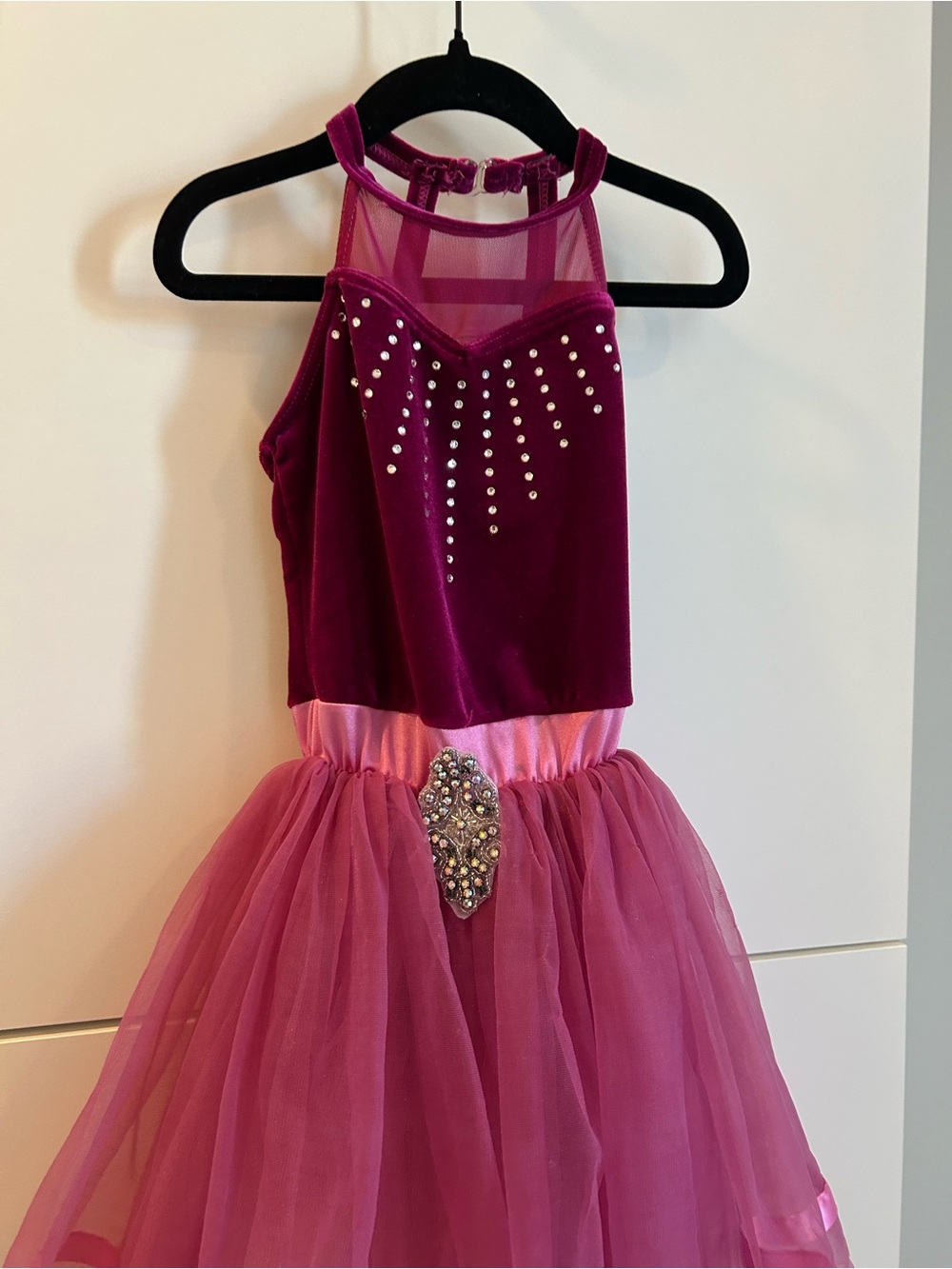 Weissman Berry Pink Tulle Dance Costume with Rhinestone Detail - Picture 3 of 11